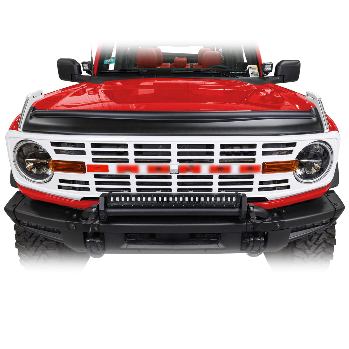 IAG I-Line Vintage Grille Gloss White with Red Lettering 2021+ Ford Bronco - IAG-BDY-F3140
