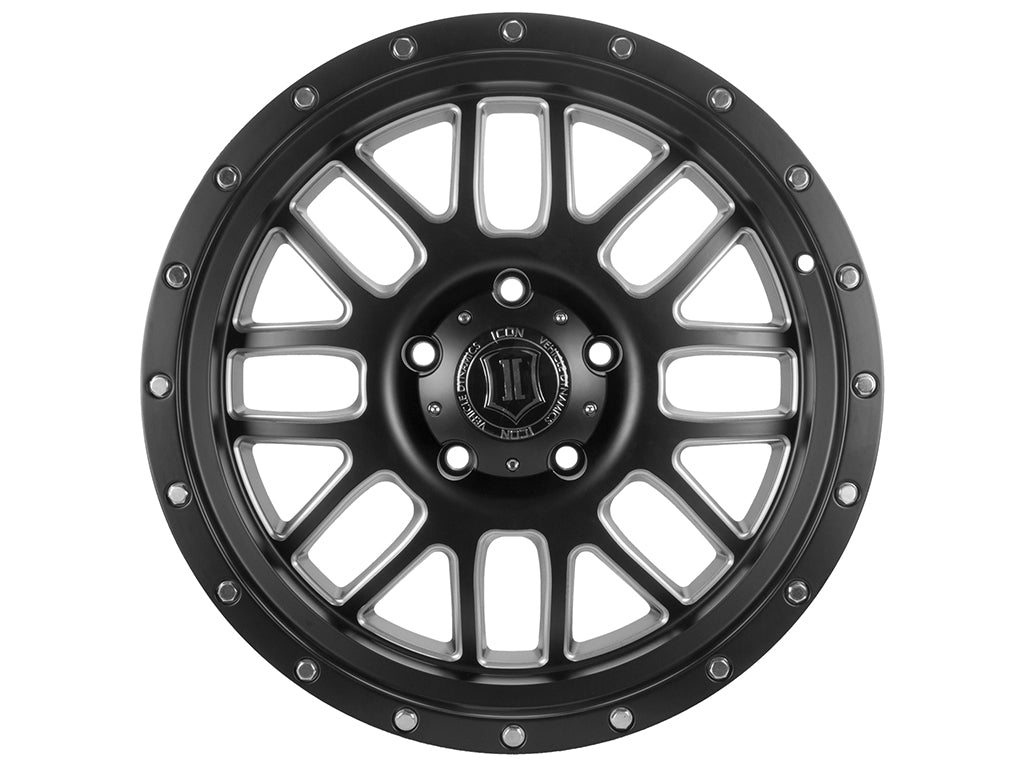 ICON Alpha 20x9 6x135 16mm Offset 5.625in BS 87.1mm Bore Satin Black/Milled Windows Wheel - 1220906356SBMW
