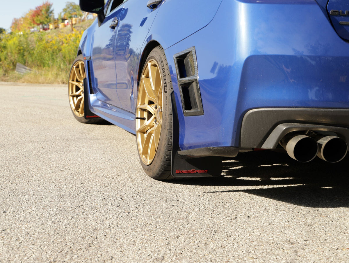 Grimmspeed 15-21 Subaru WRX/STI Mudflaps - Black w/ Red Lettering - GRM.1021.1.RED
