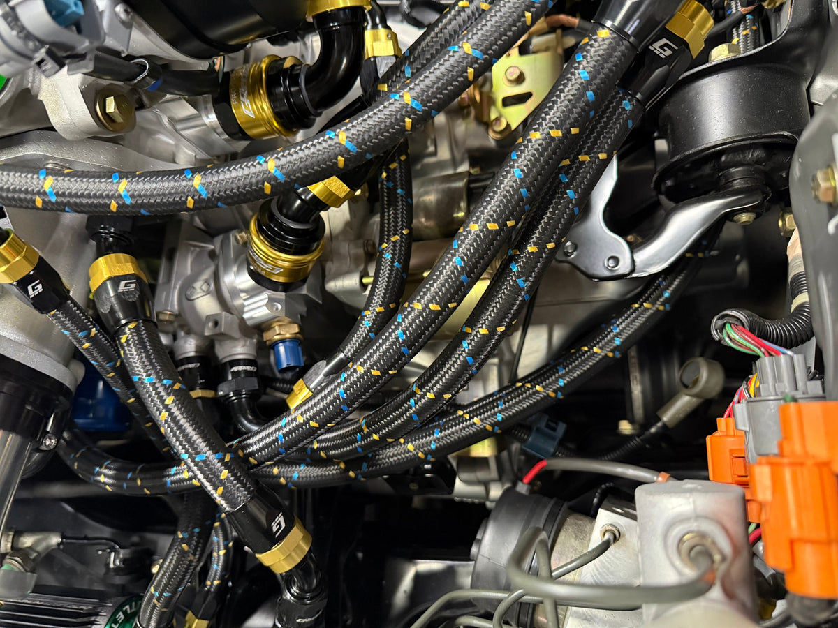 GReddy AN08 Reusable Hose Nylon Braided, Black/Gold/Blue - 12850800