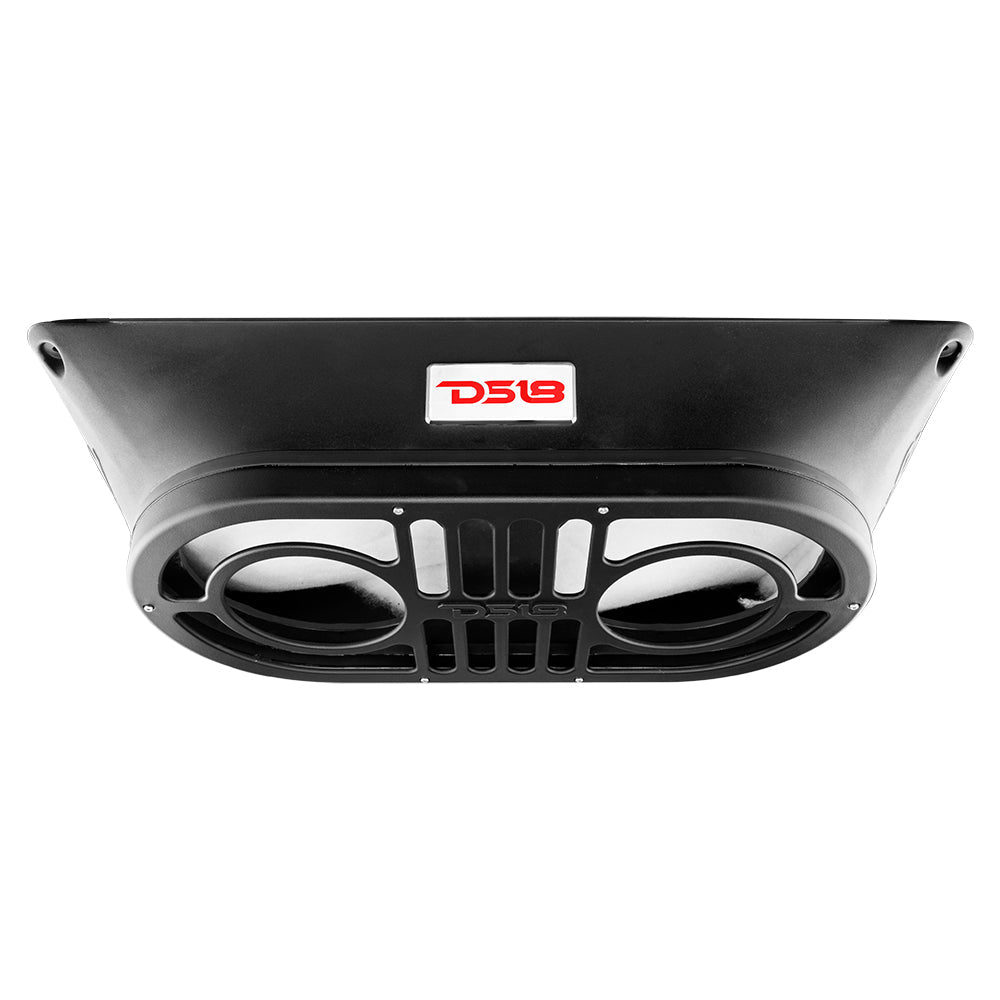 DS18 TJ/JK/JKU/JL/JLU Tailgate Enclosure w/ 1 JBASS/2 PSW10.4D/1 LC-RGB/1 AMPKIT4/1 SXE-2500.1D/BK - JBASSPLATINUM - detail view