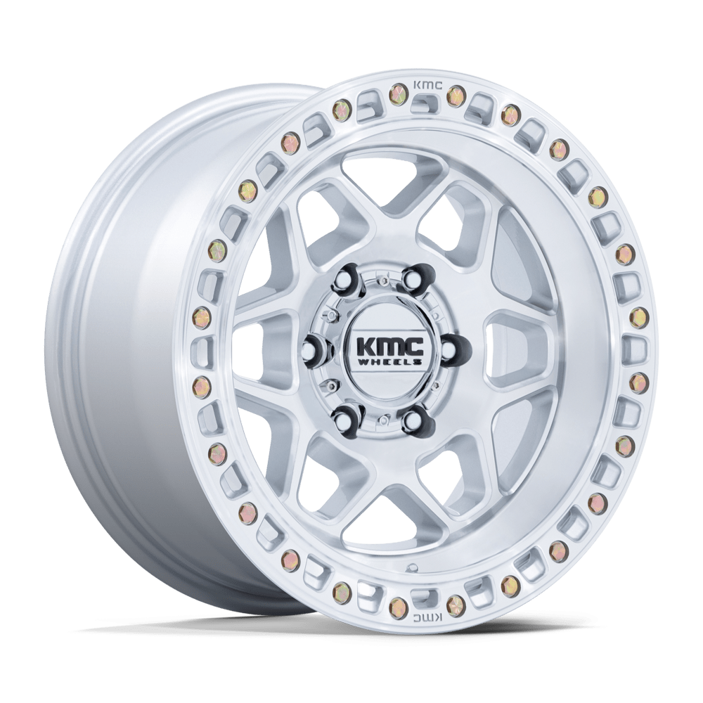 KMC Km553 Torx 17X8.5 6X139.7 +25MM Gloss Silver W/ Machined Face