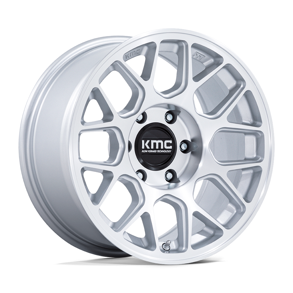 KMC Km730 Hatchet 17X8.5 5X127 +25MM Gloss Silver W/ Machined Face