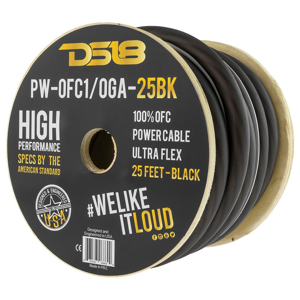 DS18 1/0-Gauge 25-Feet Black - PW-OFC1/0GA-25BK - front view