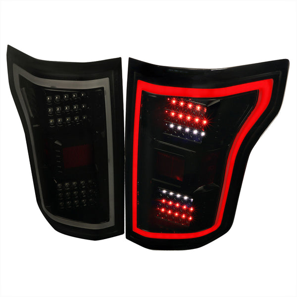 Spec-D Tuning - 2015-2017 Ford F-150 LED Tail Lights (Glossy Black Housing/Smoked Lens) - LT-F15015BBLED-TM