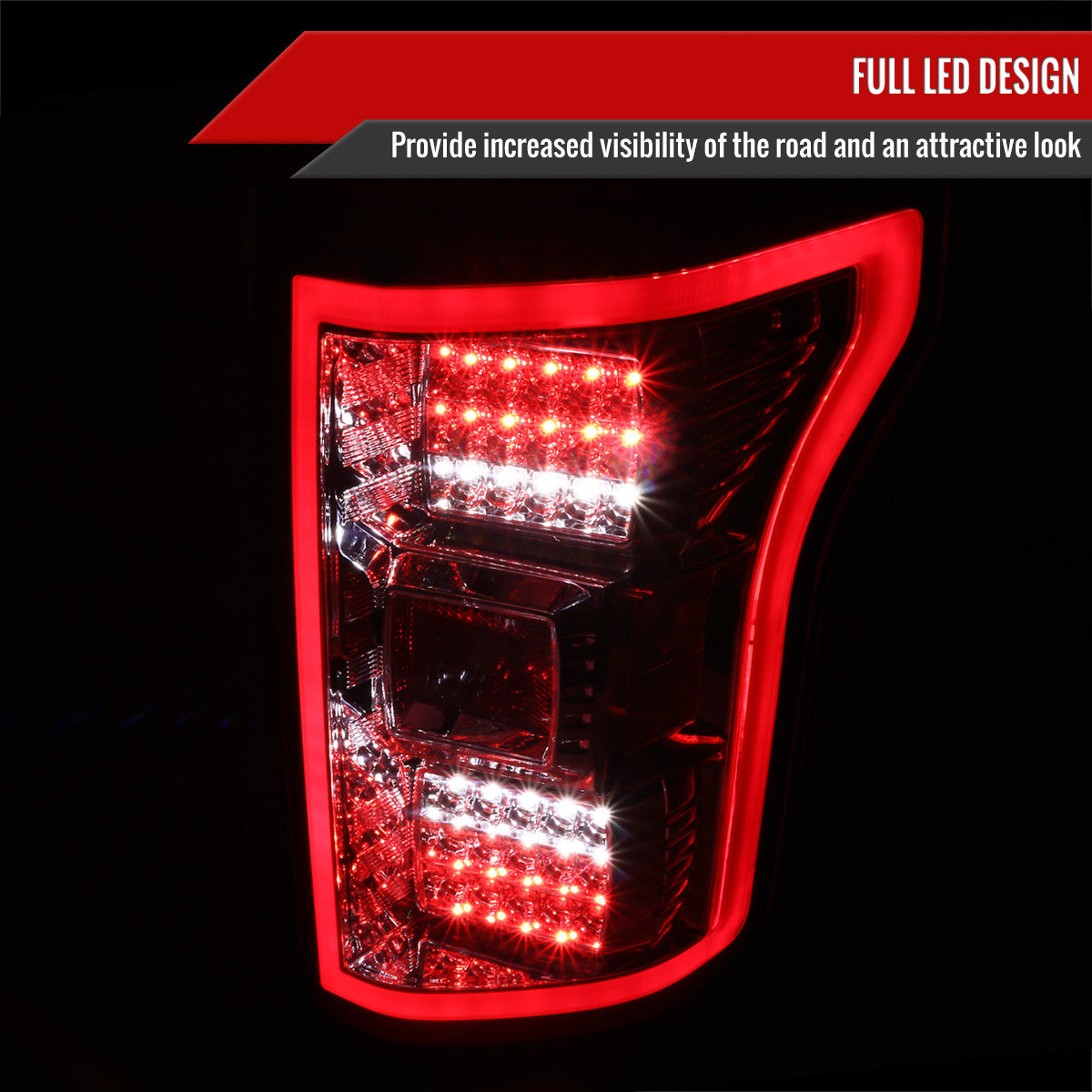 Spec-D Tuning - 2015-2017 Ford F-150 LED Tail Lights (Chrome Housing/Red Lens) - LT-F15015RLED-TM