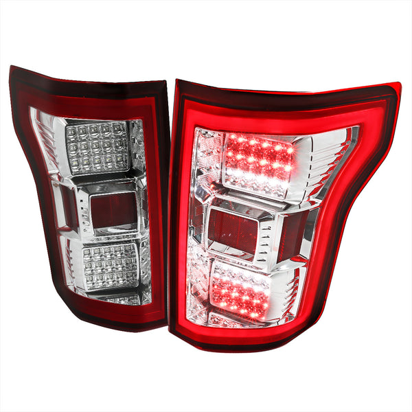 Spec-D Tuning - 2015-2017 Ford F-150 LED Tail Lights (Chrome Housing/Red Lens) - LT-F15015RLED-TM