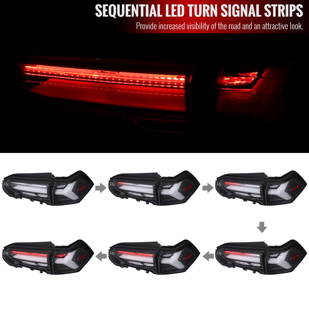 Spec-D Tuning - 2019-2024 Toyota RAV4 White LED Bar Sequential Signal Tail Lights (Matte Black Housing/Clear Lens) - LT-RAV419JMLED-SQ-TM