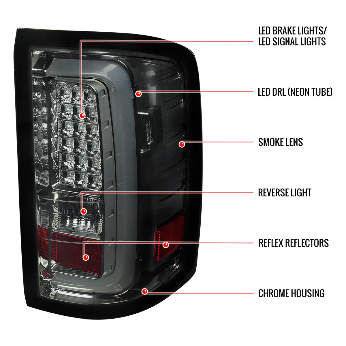Spec-D Tuning - 2014-2018 GMC Sierra 1500/2500HD/3500HD LED Tail Lights (Chrome Housing/Smoked Lens) - LT-SIE14GLED-TM