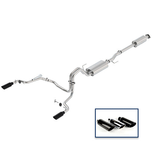 Ford Performance - 2015-2020 F-150 2.7l, 3.5l & 5.0l Cat-back Touring Exhaust System - Rear Exit, Black Chrome Tips - M-5200-F1550DTBA