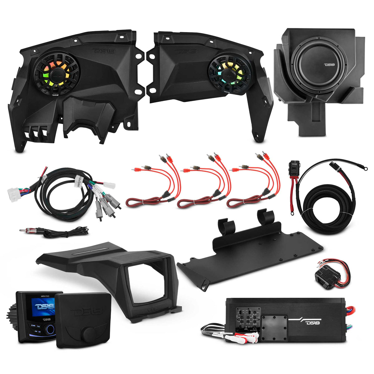 DS18 Can-Am Maverick X3 Stage 3 Dash Panel Speaker Enclosures and Under Seat Sub Encl - 3800W Max - CAN-AM X3 Package Stage 3 - front view