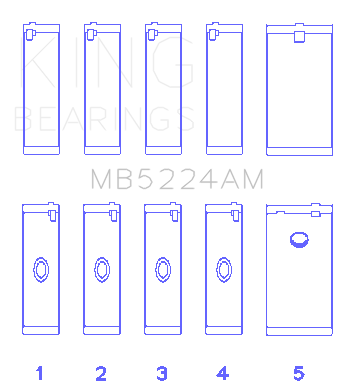 King General Motors 400CI 6.6L V8 OHV Crankshaft Main Bearing Set (Set of 5) - MB5224AM