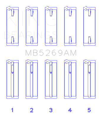 King Engine Bearings VW/Audi Aku/Aqm/Cr/Cy/Jk/Jr/Ky/Ra (Size +0.50mm) Main Bearing Set - MB5269AM0.5