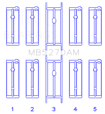 King Chrysler 148/148 Turbo DOHC 16V / Jeep 148 DOHC 16V (Size +0.5mm) Main Bearing Set - MB5270AM0.5