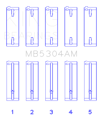 King Kia/Mazda DOHC 16 Valve/SOHC 16 Valve/SOHC 8 Valve (Size +0.5) Main Bearing Set - MB5304AM0.5