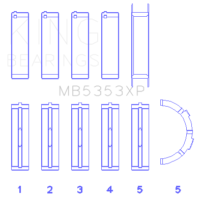 King Ford 281 4.6L SOHC 16V (Size .026) Crankshaft Main Bearings (Set of 5) - MB5353XP.026