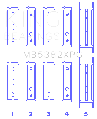 King Subaru EJ20/EJ22/EJ25 (For Thrust in #5 Position) 0.25 Oversized Tri-Metal Perf Main Bearing Se - MB5382XPG0.25