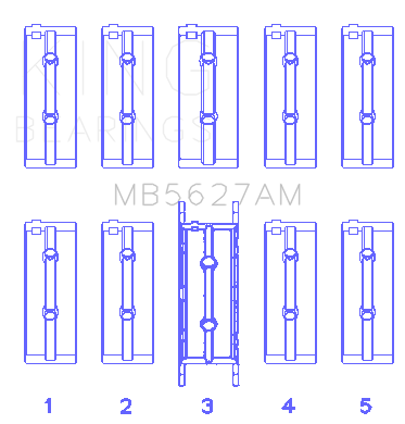 King Fiat 178E2.000/ 192B2.000/ 955A2.000 (Size +0.10) Main Bearing Set - MB5627AM010