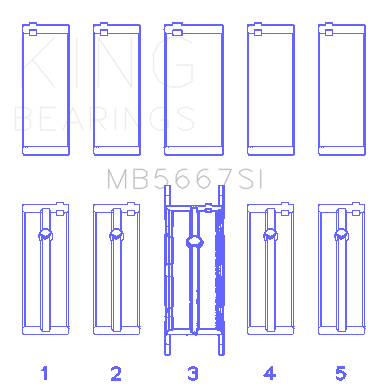 King Mini W10B16A/W11B16A (Size 0.5) Silicon Bi-Metal Aluminum Main Bearing Set - MB5667SI0.5