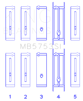 King Engine Bearings ChevrolET/Isuzu Ohv Ln2 Fl O/S 010 (Size +0.50mm) Main Bearing Set - MB5753SI0.5