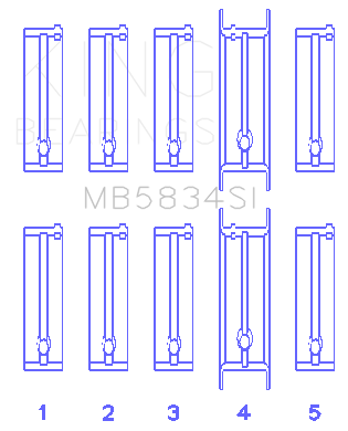 King Engine Bearings ChevrolET 121Ci/Ln2 134Ci +.002 (Size +0.50mm) Main Bearing Set - MB5834SI0.5