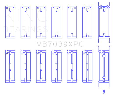 King BMW M20/M50 2.0L/2.5L/2.7L Crankshaft Main Bearings Set (Size .026) - 7 Pairs Coated - MB7039XPC.026