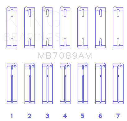 King Audi/Volkswagen ABV/AES/AUE Crankshaft Main Bearing Set (Set of 7) (Size +0.75mm) - MB7089AM0.75