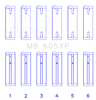 King VW/Audi 2.3/2.5 5cyl AAB/AEU/APL/AAF/NG/RT/JS (Size .026) Crankshaft Main Bearings (Set of 6) - MB605XP.026