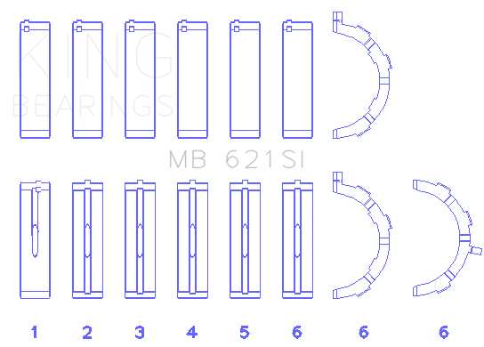 King Engine Bearings Ford 415 (Size +0.50mm) Main Bearing Set - MB621SI0.5
