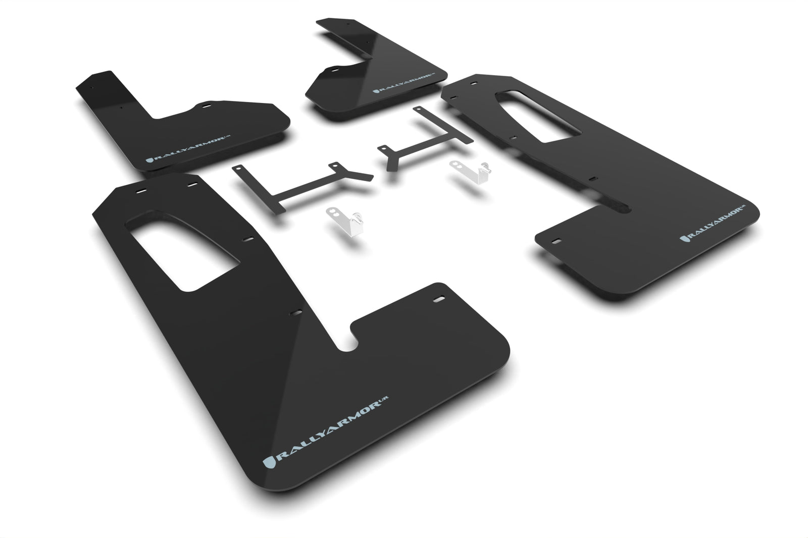Rally Armor 22-24 Rivian R1S Black UR Mud Flap w/Light Blue Logo - MF108-UR-BLK-ABL for 2022-2026 Rivian R1S - front view