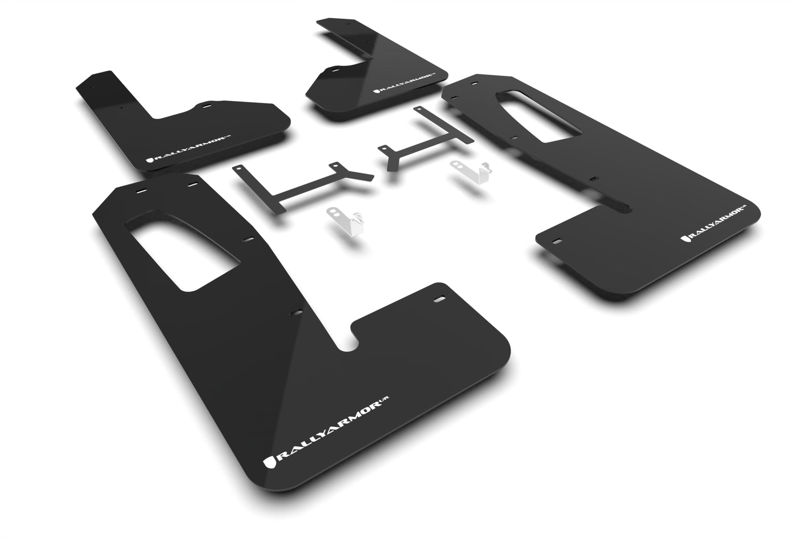Rally Armor 22-24 Rivian R1S Black UR Mud Flap w/White Logo - MF108-UR-BLK-WH for 2022-2026 Rivian R1S - front view