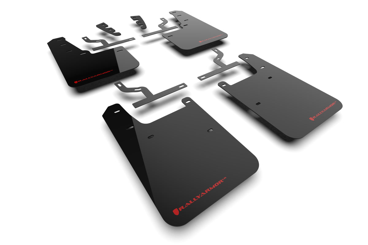 Rally Armor 2022+ Toyota Tundra Black UR Mud Flap w/ Red Logo - MF110-UR-BLK-RD for 2022-2026 Toyota Tundra - front view
