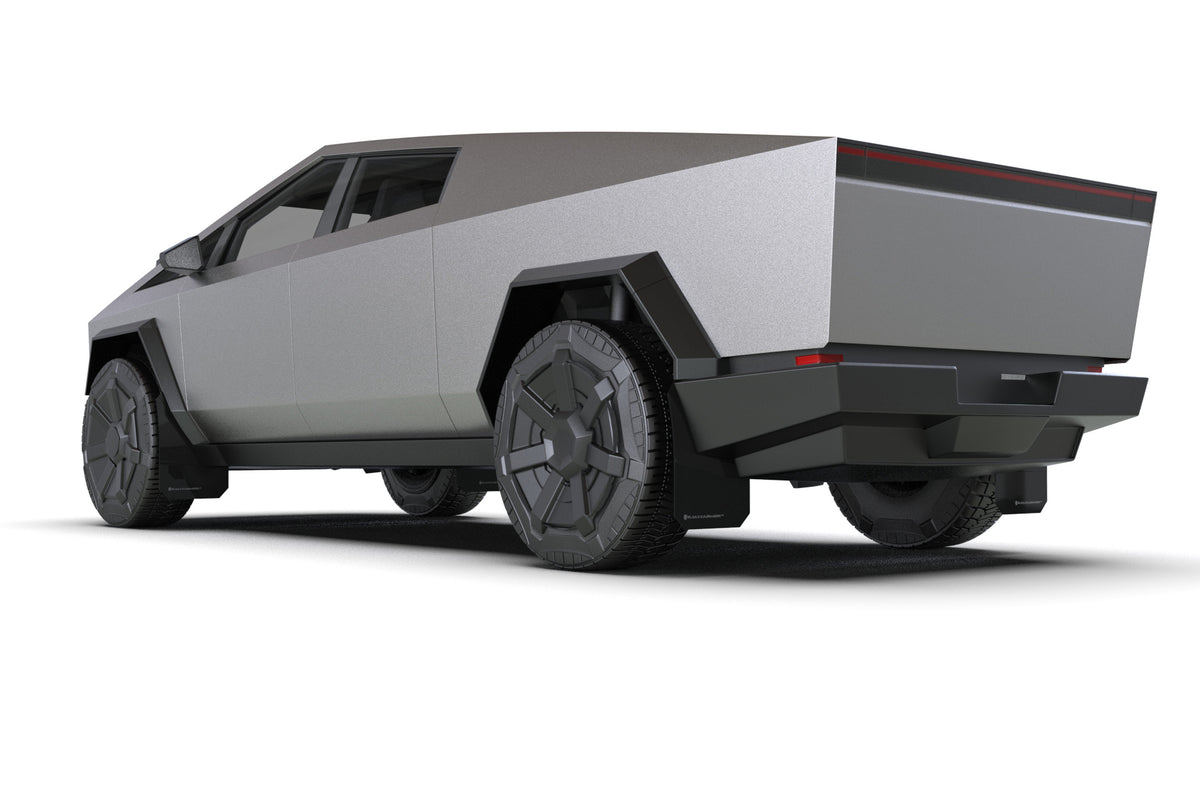 Rally Armor 2024 Tesla Cybertruck Black UR Mud Flap White Logo - MF112-UR-BLK-WH