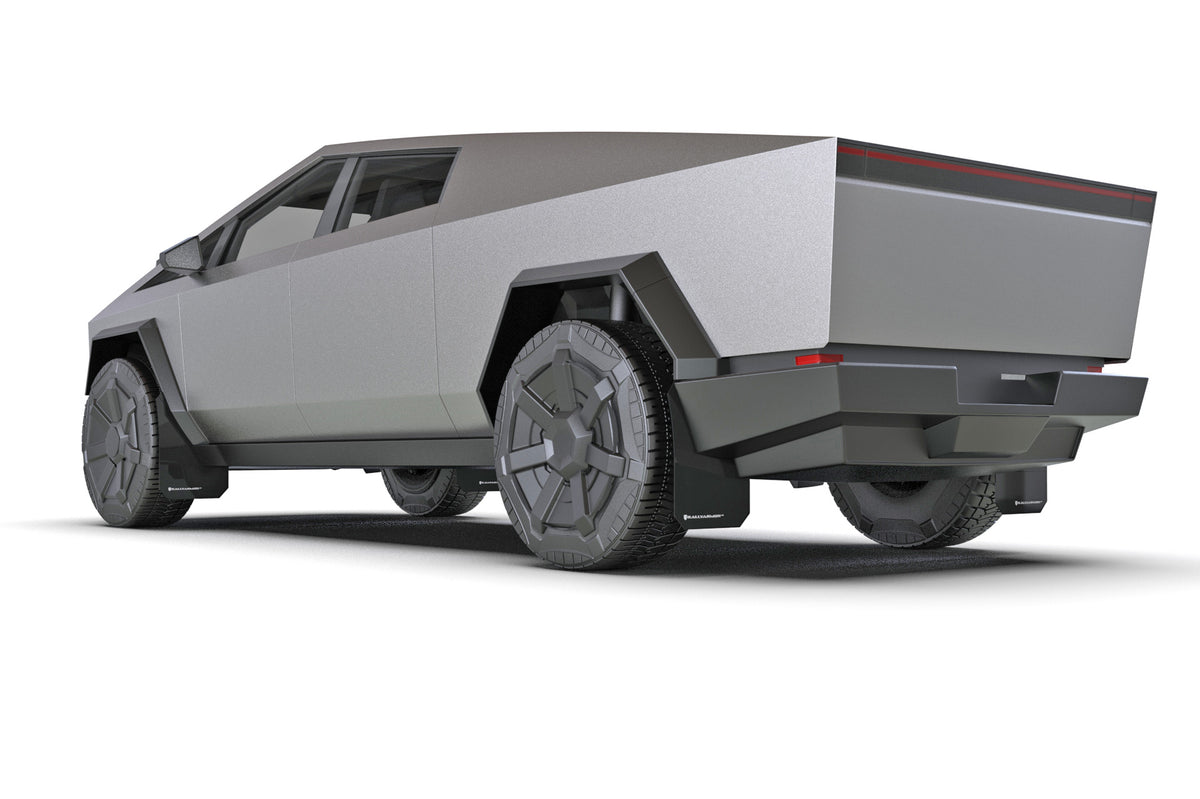 Rally Armor 2024 Tesla Cybertruck Black UR Mud Flap White Logo - MF112-UR-BLK-WH
