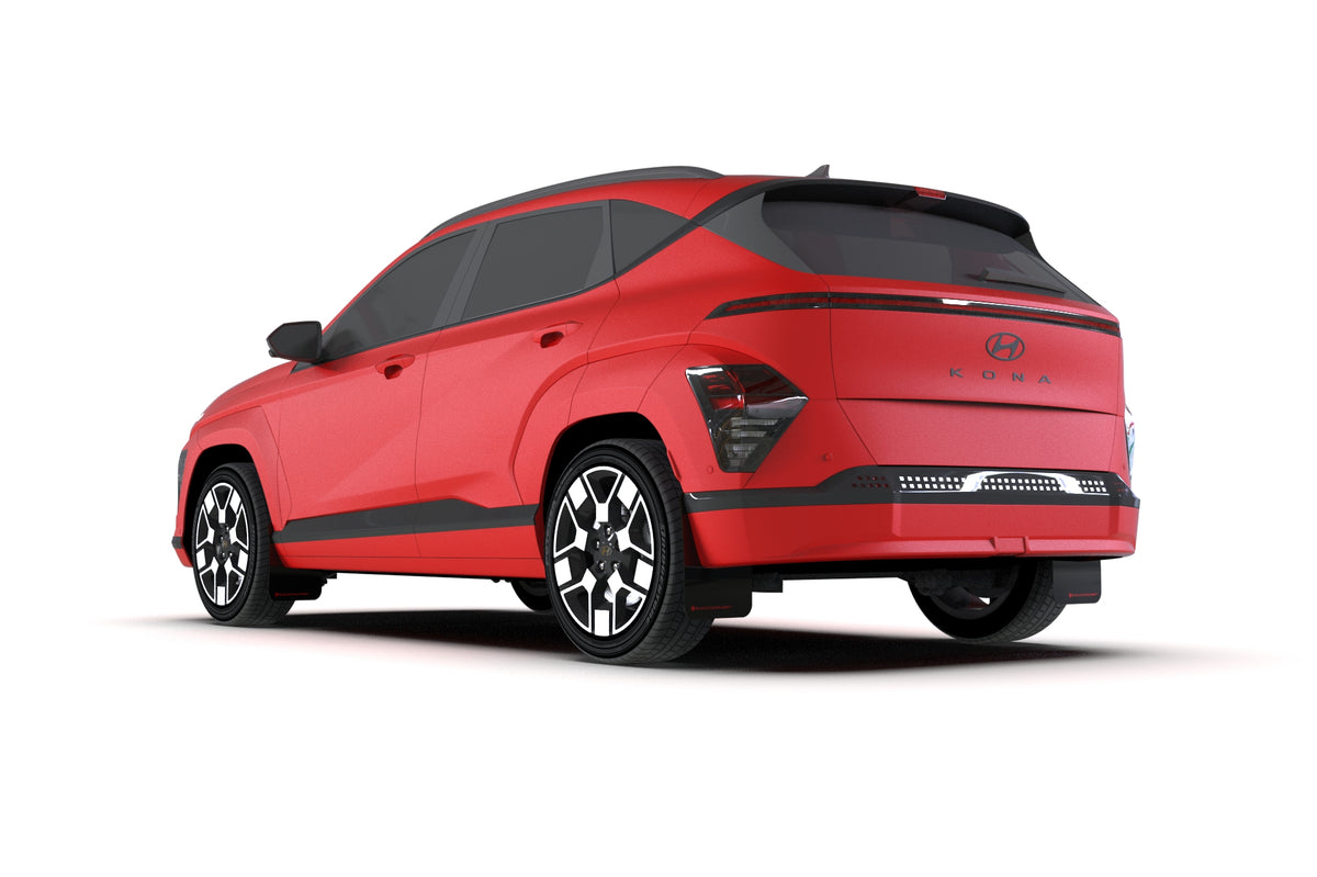 Rally Armor 2024 Hyundai Kona/Kona EV Black UR Mud Flap w/White Logo - MF113-UR-BLK-WH