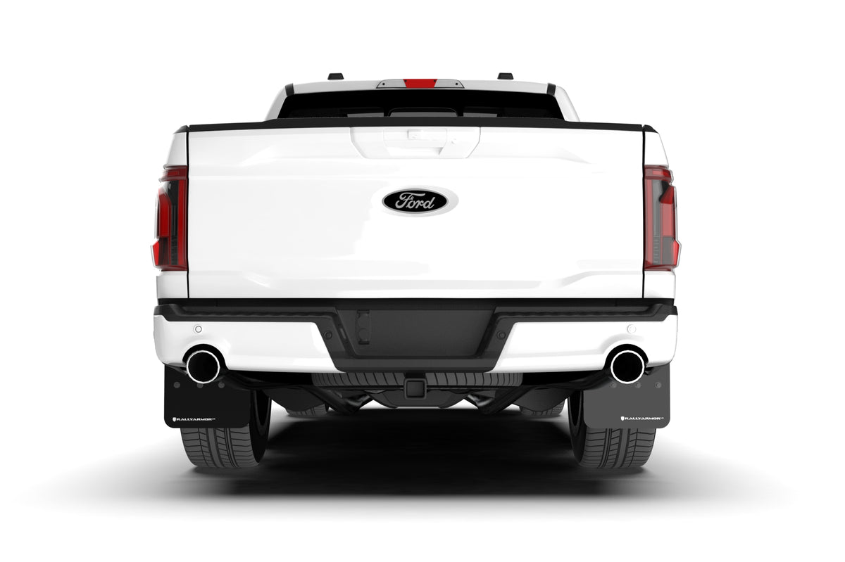Rally Armor 21-24 Ford F-150 (Excl. Raptor) Black UR Mud Flap w/White Logo - MF115-UR-BLK-WH