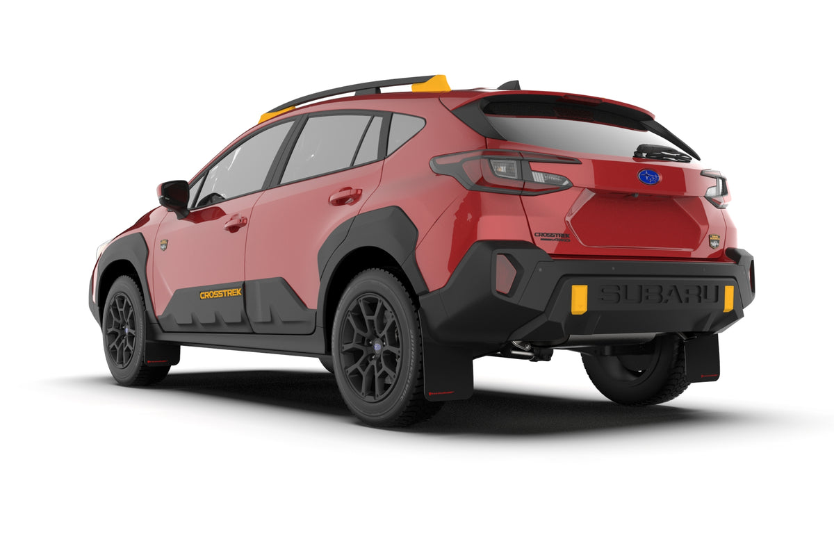 Rally Armor 2024 Subaru Crosstrek (Wilderness Only) Black UR Mudflap W/Wild-Orange Logo No Drill Req - MF116-UR-BLK-WOR