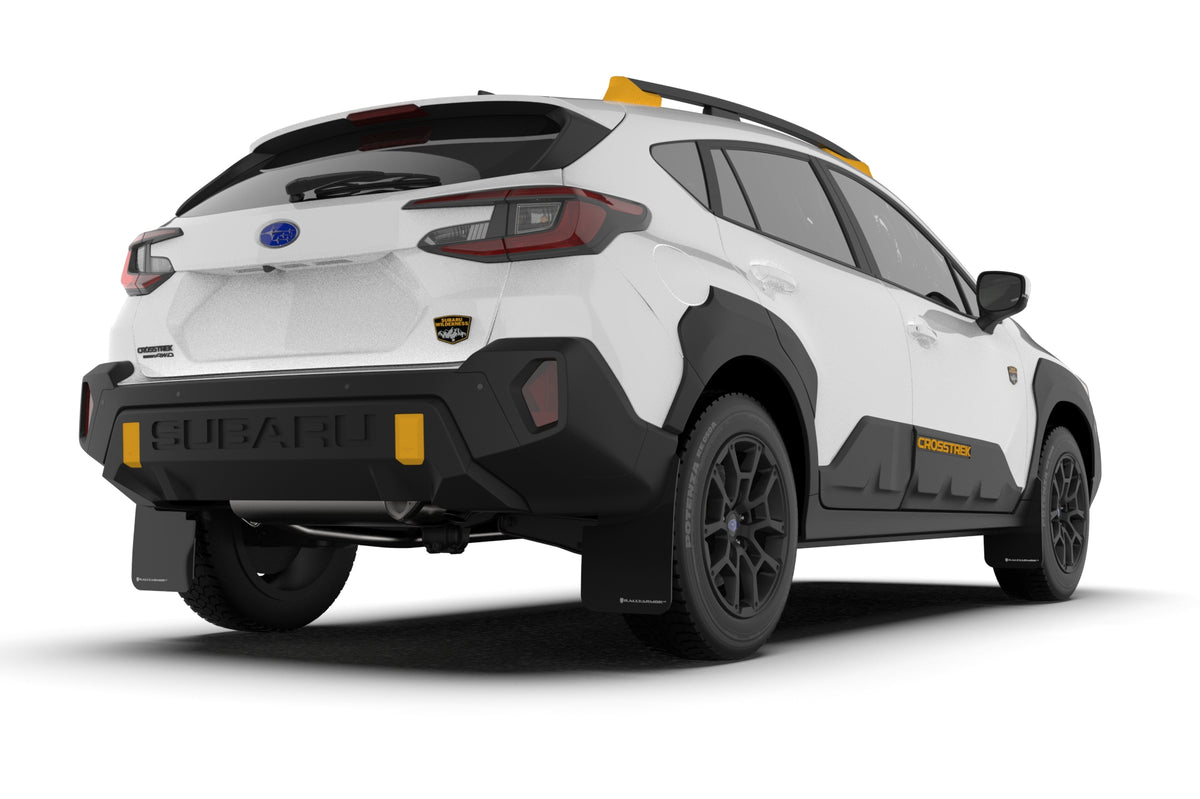 Rally Armor - 2024 Subaru Crosstrek (Wilderness Only) Black UR Mud Flap W/White Logo No Drilling Req - MF116-UR-BLK-WH