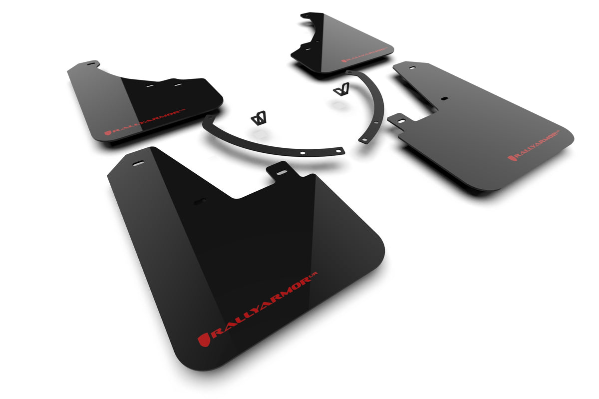 Rally Armor 2024+ Hyundai Santa Fe Black Mud Flap w/ Red Logo - MF118-UR-BLK-RD for 2024-2026 Hyundai Santa Fe - front view