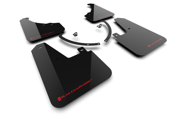 Rally Armor 2024+ Hyundai Santa Fe Black Mud Flap w/ Red Logo - MF118-UR-BLK-RD for 2024-2026 Hyundai Santa Fe - front view