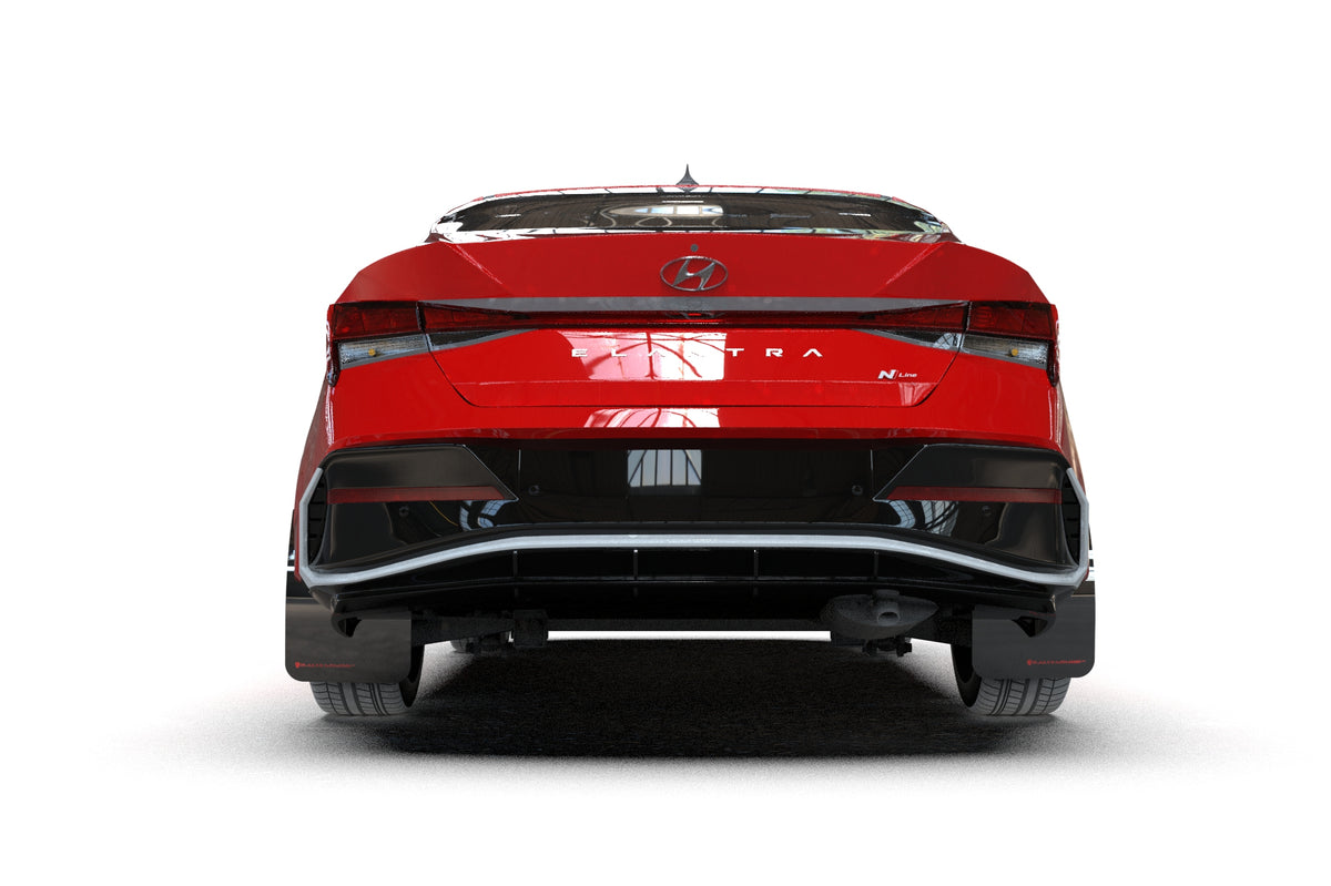 Rally Armor 2024+ Hyundai Elantra N Line Black Mud Flap w/ White Logo - MF120-UR-BLK-WH