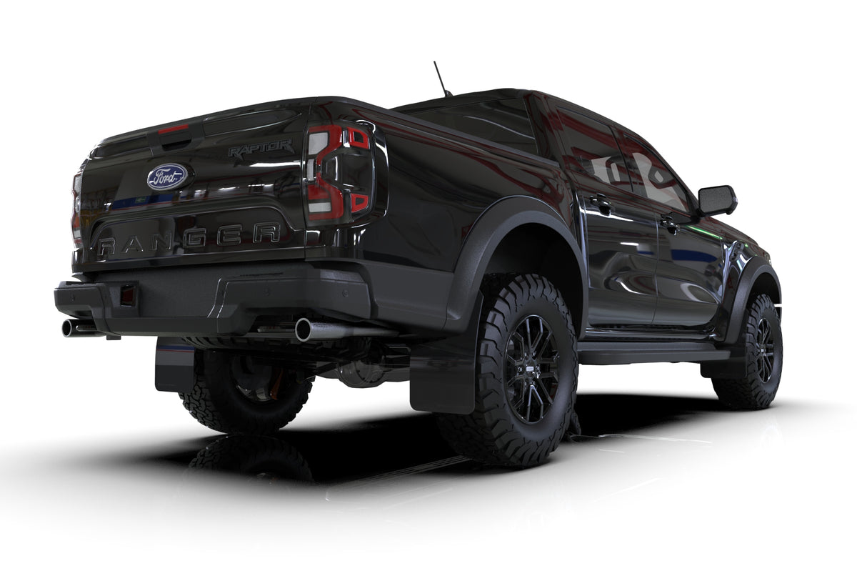 Rally Armor 23-25 Ford Ranger Raptor Black UR Mud Flap White Logo - MF123-UR-BLK-WH