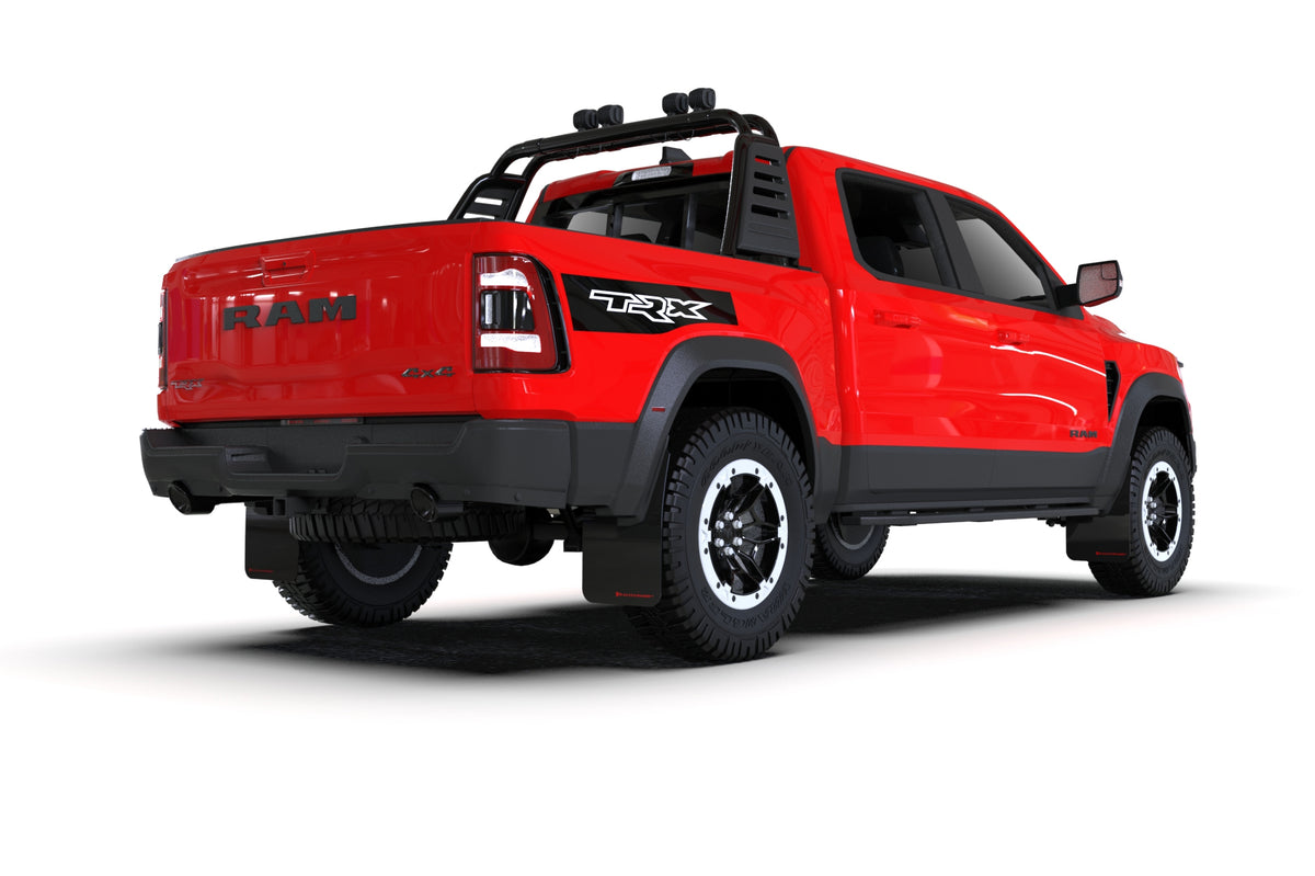 Rally Armor 2021+ Dodge Ram 1500 TRX Black UR Mud Flap - Red Logo - MF128-UR-BLK-RD