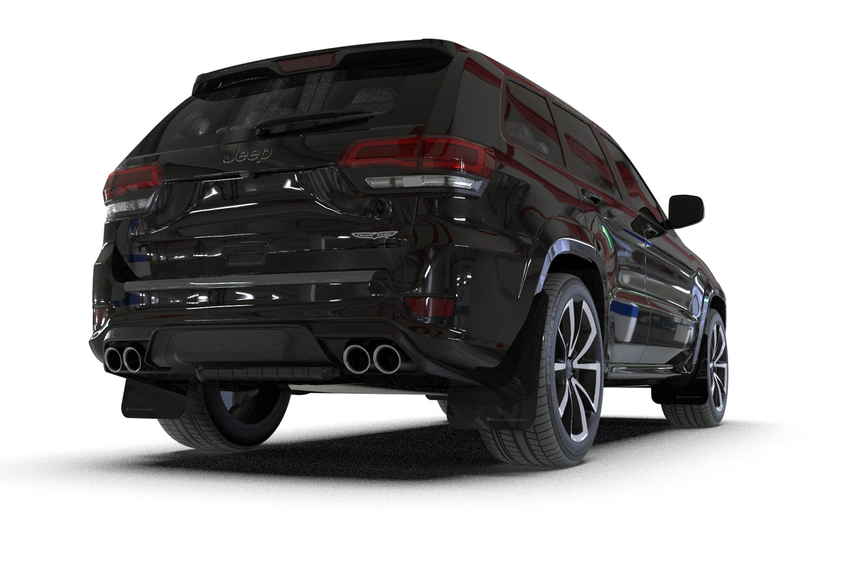 Rally Armor 18-22 Jeep Grand Cherokee SRT Trackhawk Black UR Mud Flap - Metallic Black Logo - MF134-UR-BLK-MBK