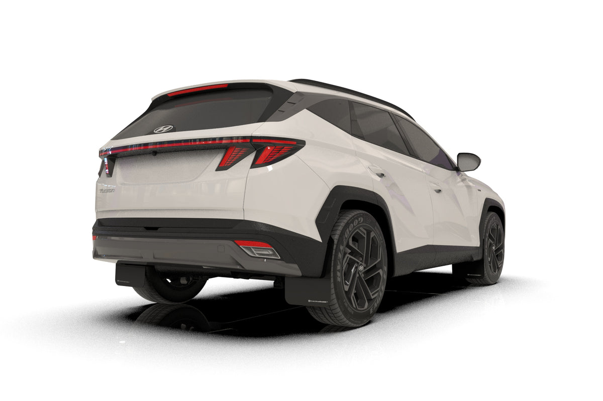 Rally Armor 2025+ Hyundai Tucson (Excl. ICE & XRT) Black UR Mud Flap w/ White Logo - MF135-UR-BLK-WH