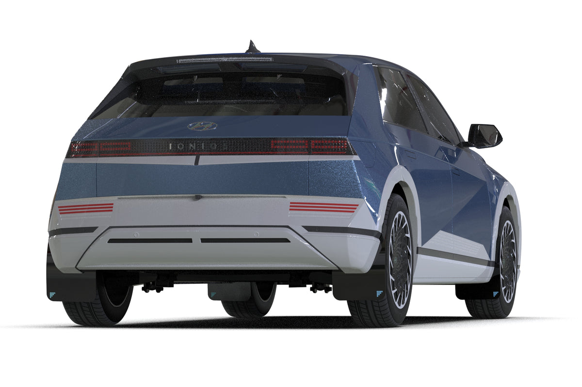 Rally Armor 2025 Hyundai Ioniq 5 PE Blk Mud Flap w/Light Blue Battery Logo - MF137-BAT-BLK-PBL