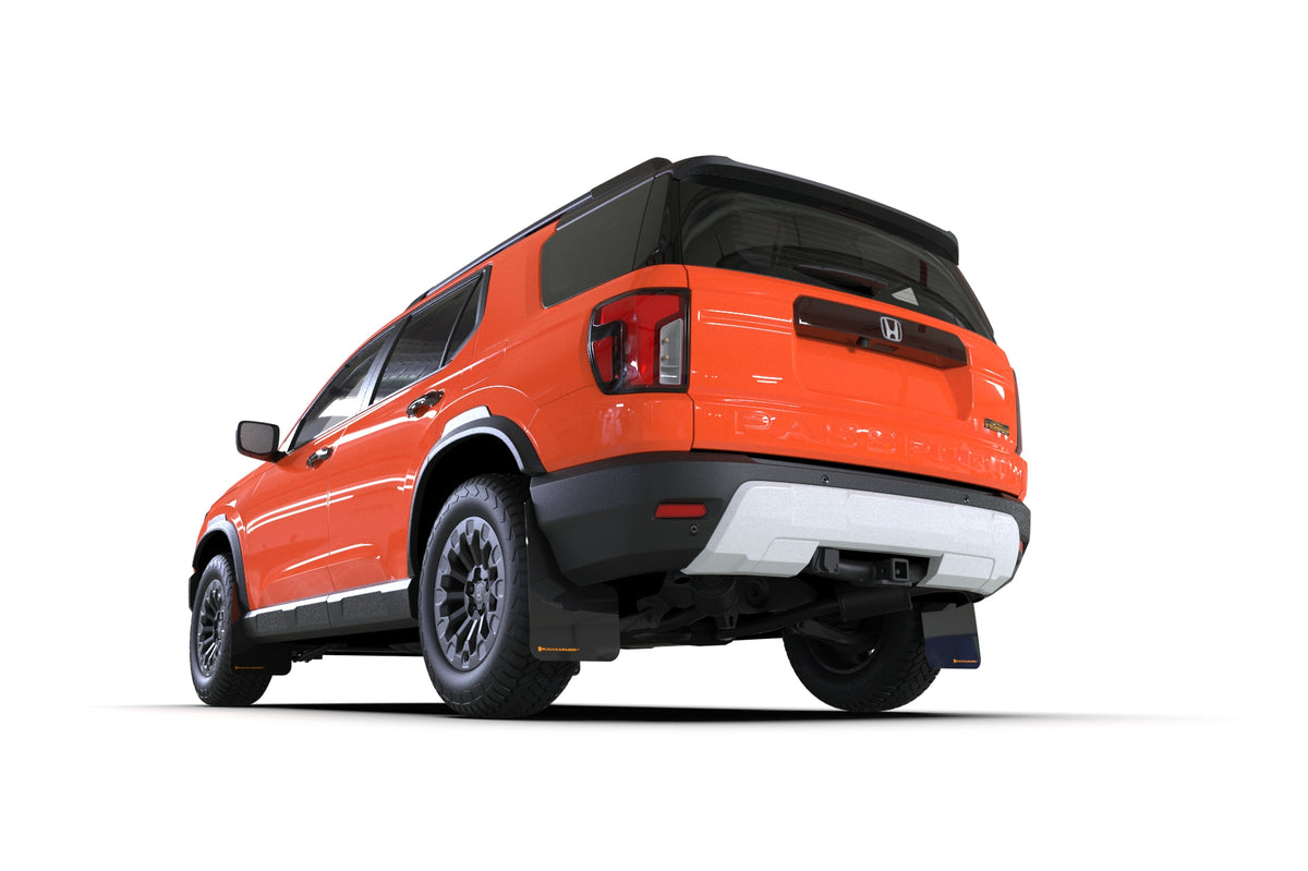 Rally Armor 2026 Honda Passport Black UR Mudflap - Orange Logo - MF139-UR-BLK-OR