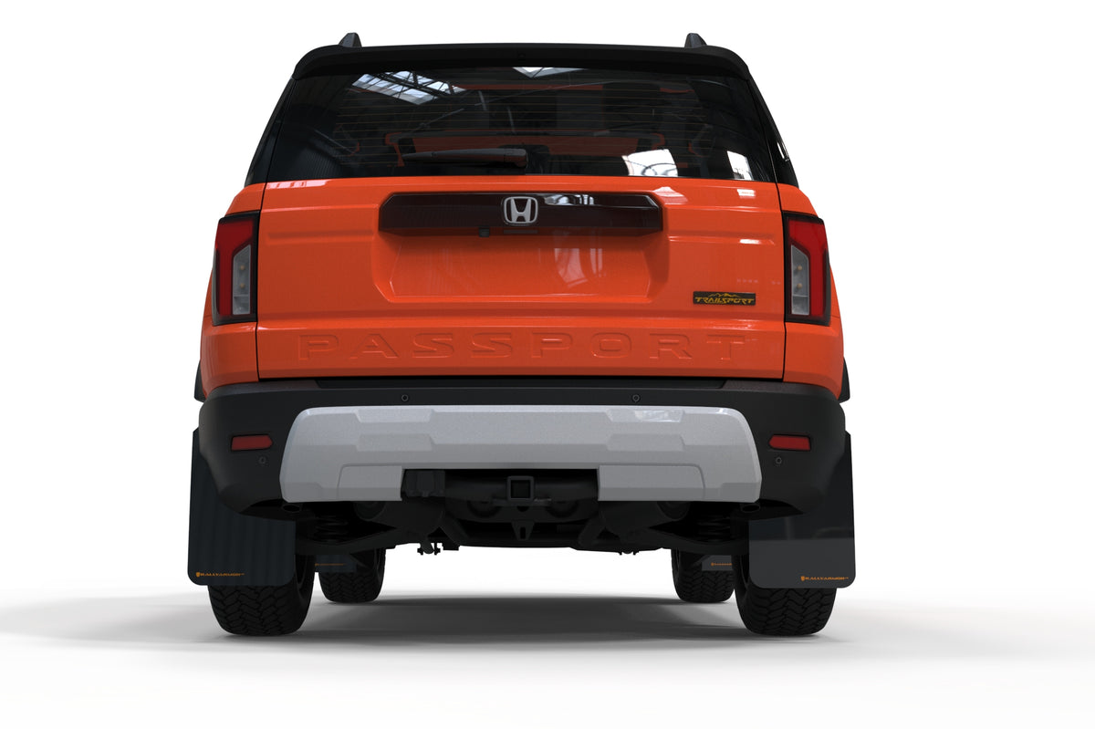 Rally Armor 2026 Honda Passport Black UR Mudflap - Orange Logo - MF139-UR-BLK-OR