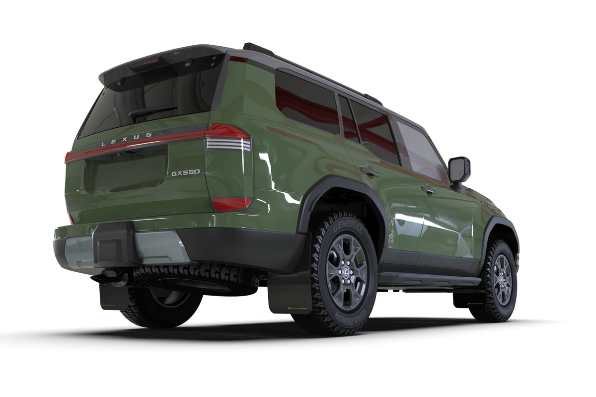 Rally Armor 2024+ Lexus GX-550 Overtrail Black UR Mud Flap Dark Green Logo - MF142-UR-BLK-AGN