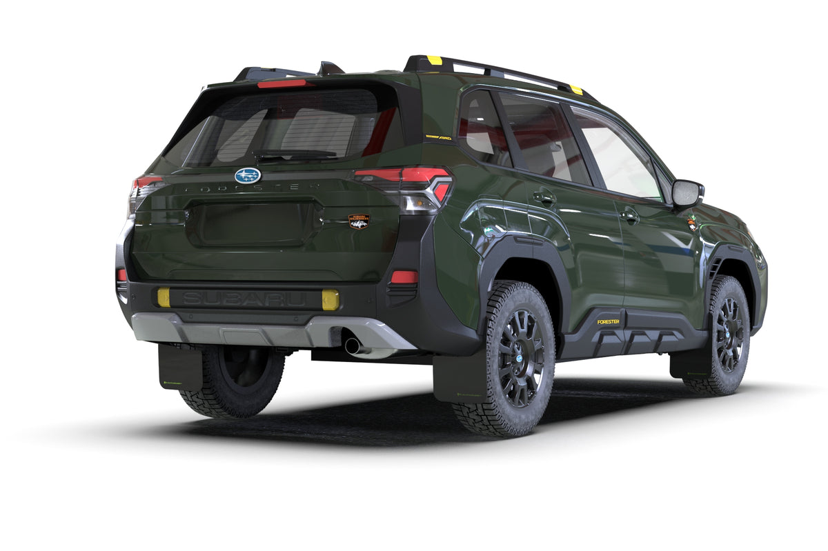 Rally Armor 2026 Subaru  Forester Wilderness Black UR Mud Flap w/Green Logo - MF152-UR-BLK-AGN